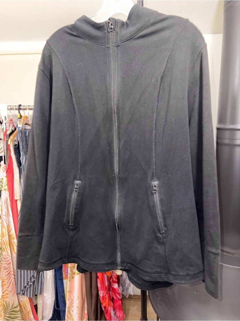 Soma Sport Black Full Zip Yoga Jacket Hoodie Tech Fleece XXL Curved Seams Pocket